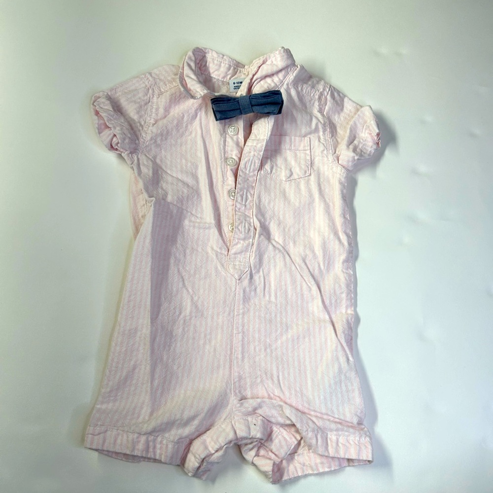 Old Navy Baby Boy Pink Striped Romper with Bow tie